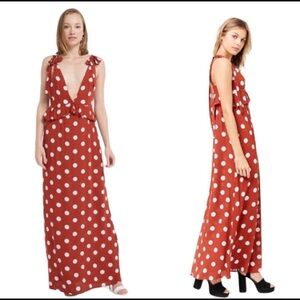 FOREVER 21 Contemporary Maxi Dress With Large Polka Dot Print Ginger Red Size XL